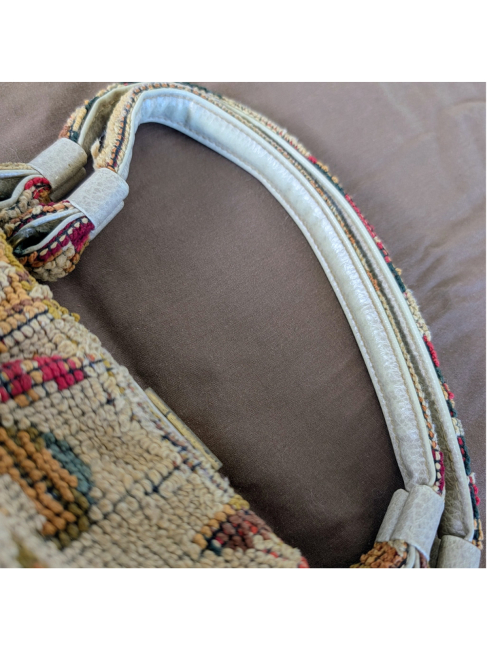 Vintage Floral Needlepoint Tapestry Kiss Lock Handbag Cottagecore Carpet Bag - Picture 13 of 16